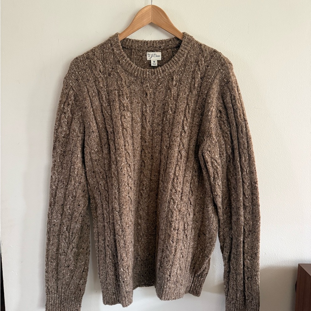J. Crew Men's Tan Cable Knit Crewneck Sweater